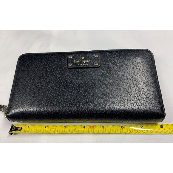 Kate Spade Zip Around Wallet Wellesley Neda Black Pebbled Cow Leather EUC - Picture 3 of 11